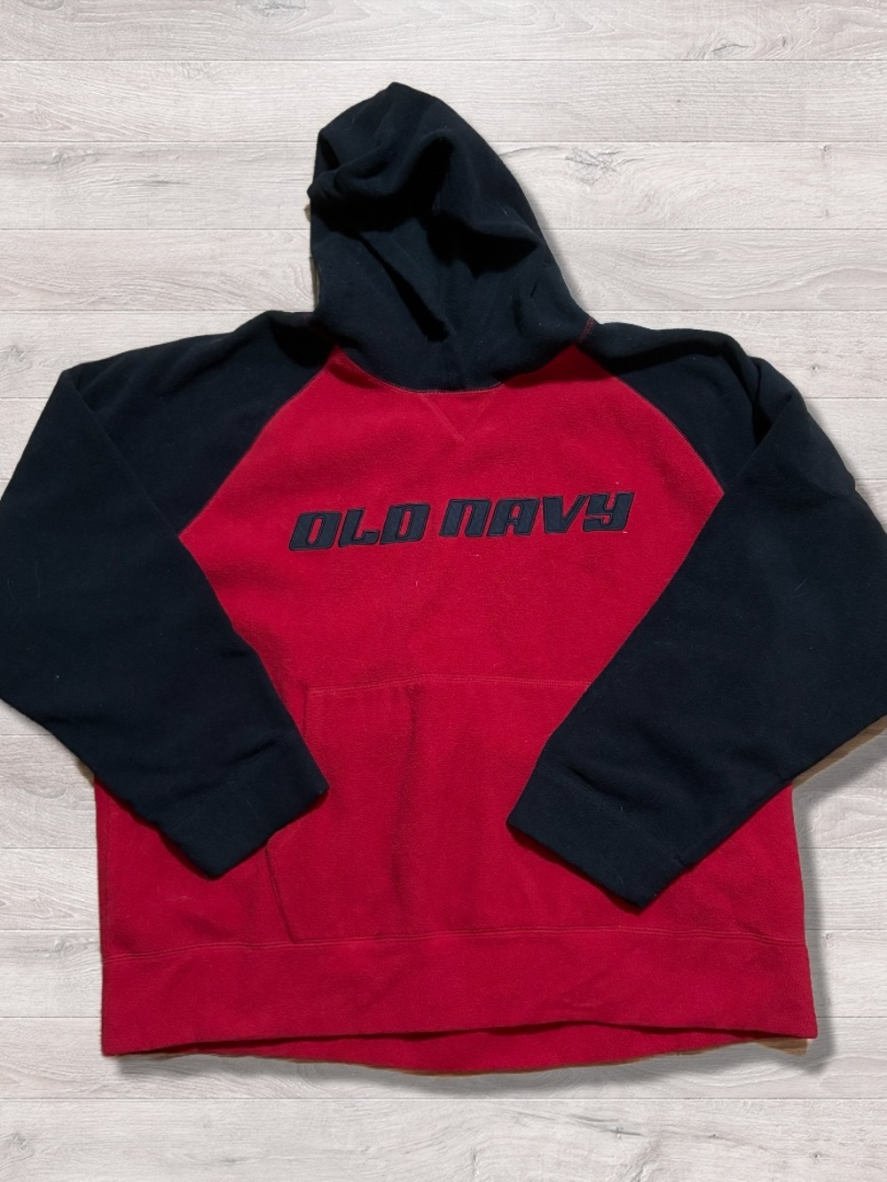Vintage 90s y2k 2000s Old Navy Fleece Pullover Hoodie Red Black XXL